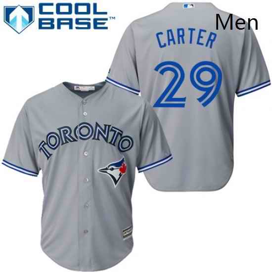 Mens Majestic Toronto Blue Jays 29 Joe Carter Replica Grey Road MLB Jersey
